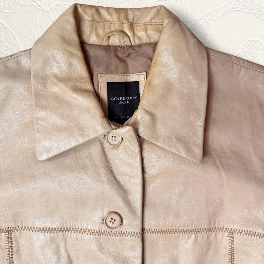 Colebrook & Co Women Tan Full Sleeves Leather Jacket With Button Closure Size S - Picture 4 of 8